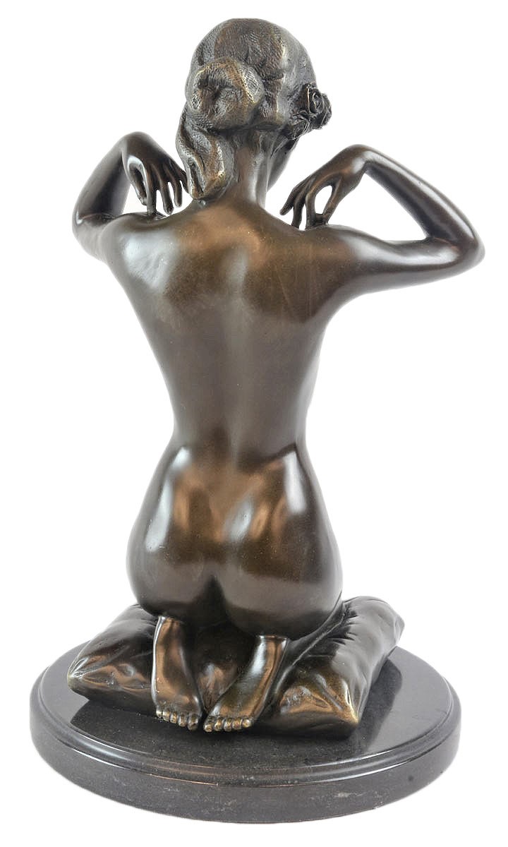 Kneeling Nude Lady Hot Cast Bronze Sculpture On Marble Base