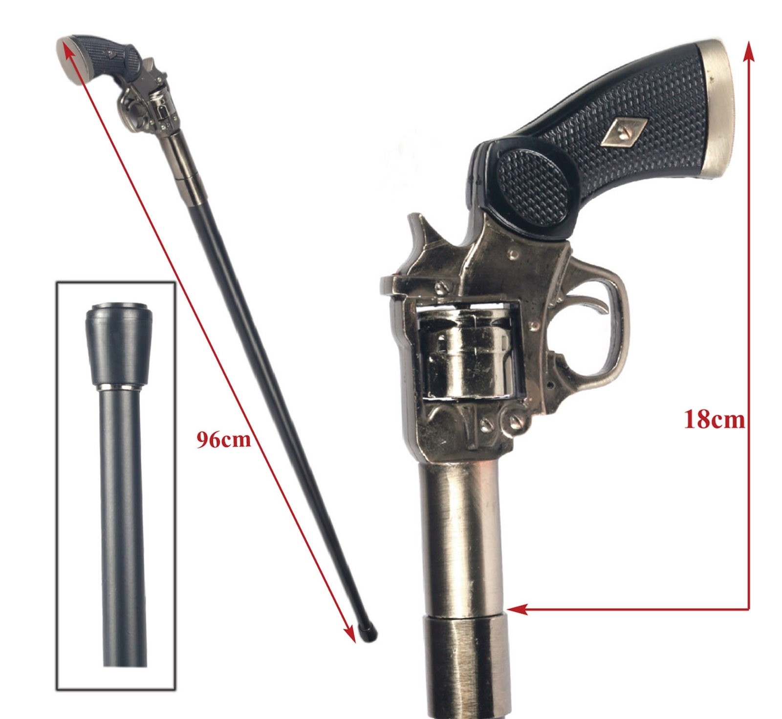 Revolver Pistol Grip Gun Swagger Cane / Walking Stick