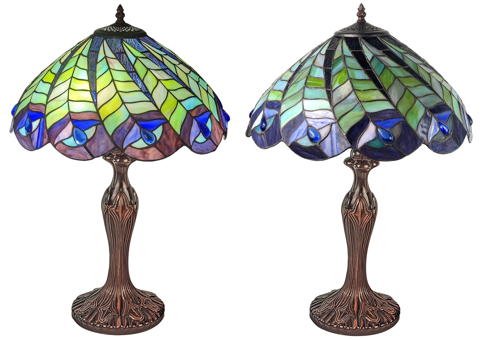 Tiffany peacock store table lamp