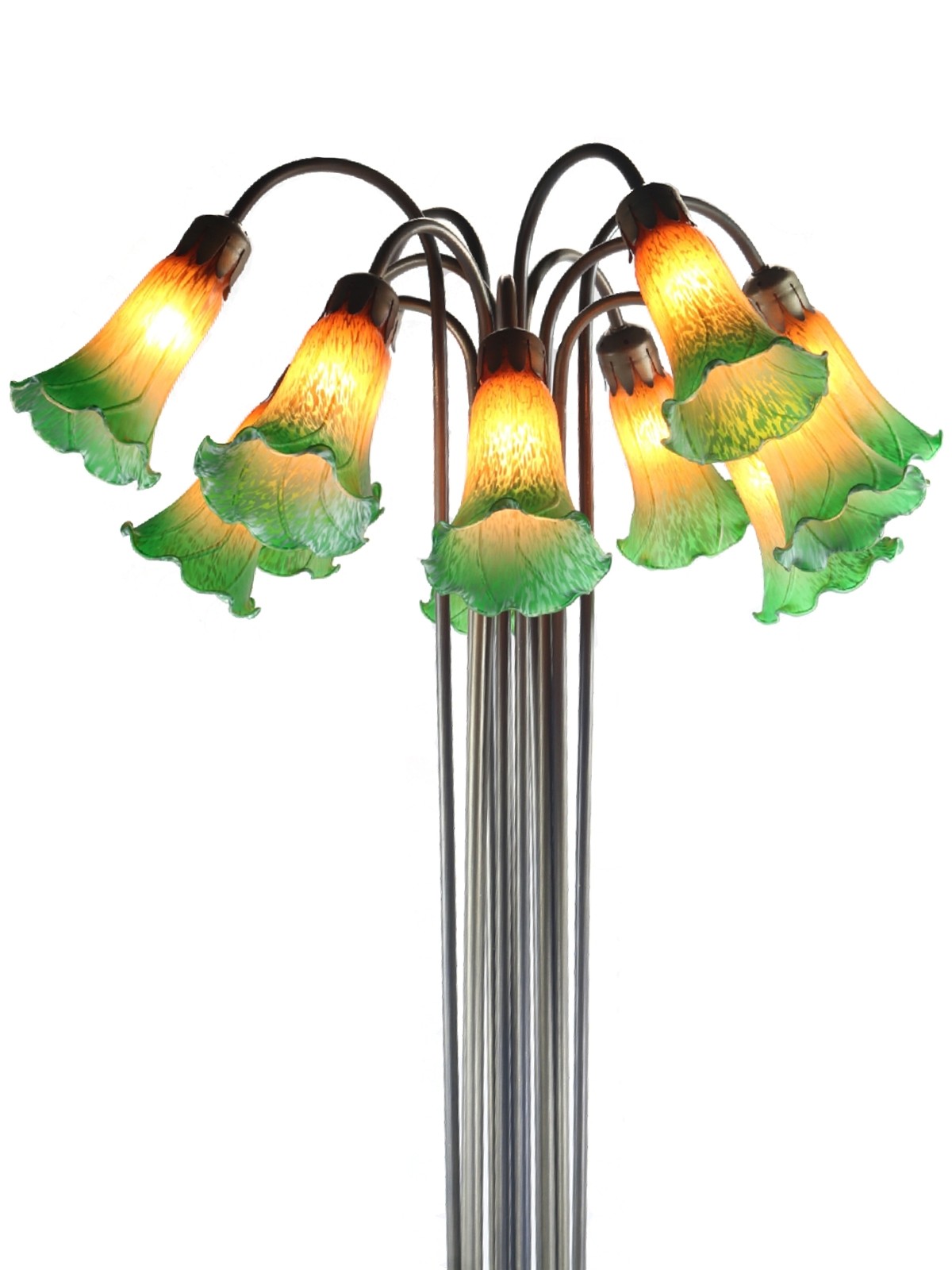12 Shade Lily Floor Lamp Amber/Green 149cm + Free Bulbs
