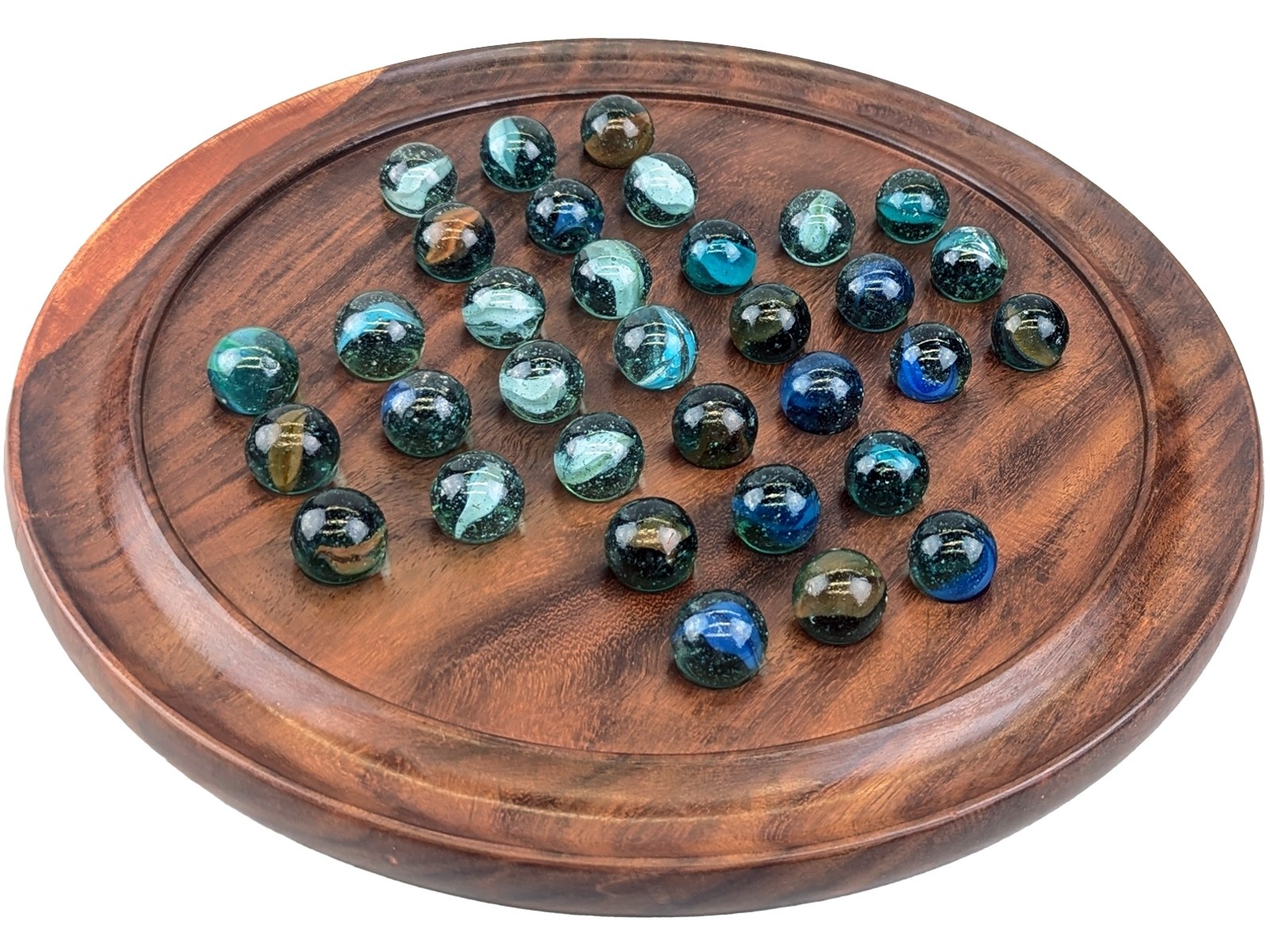 Solitaire With Glass Marbles - Sheesham Wood - 37cm