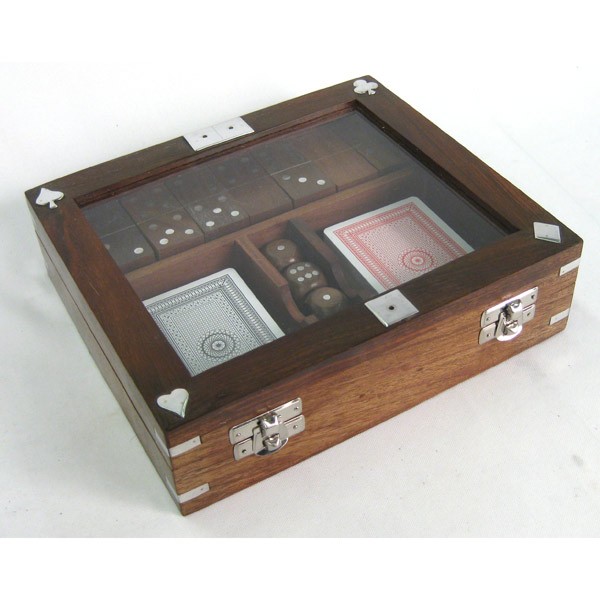 Double Card, Dice & Domino Box (Glass Lid)
