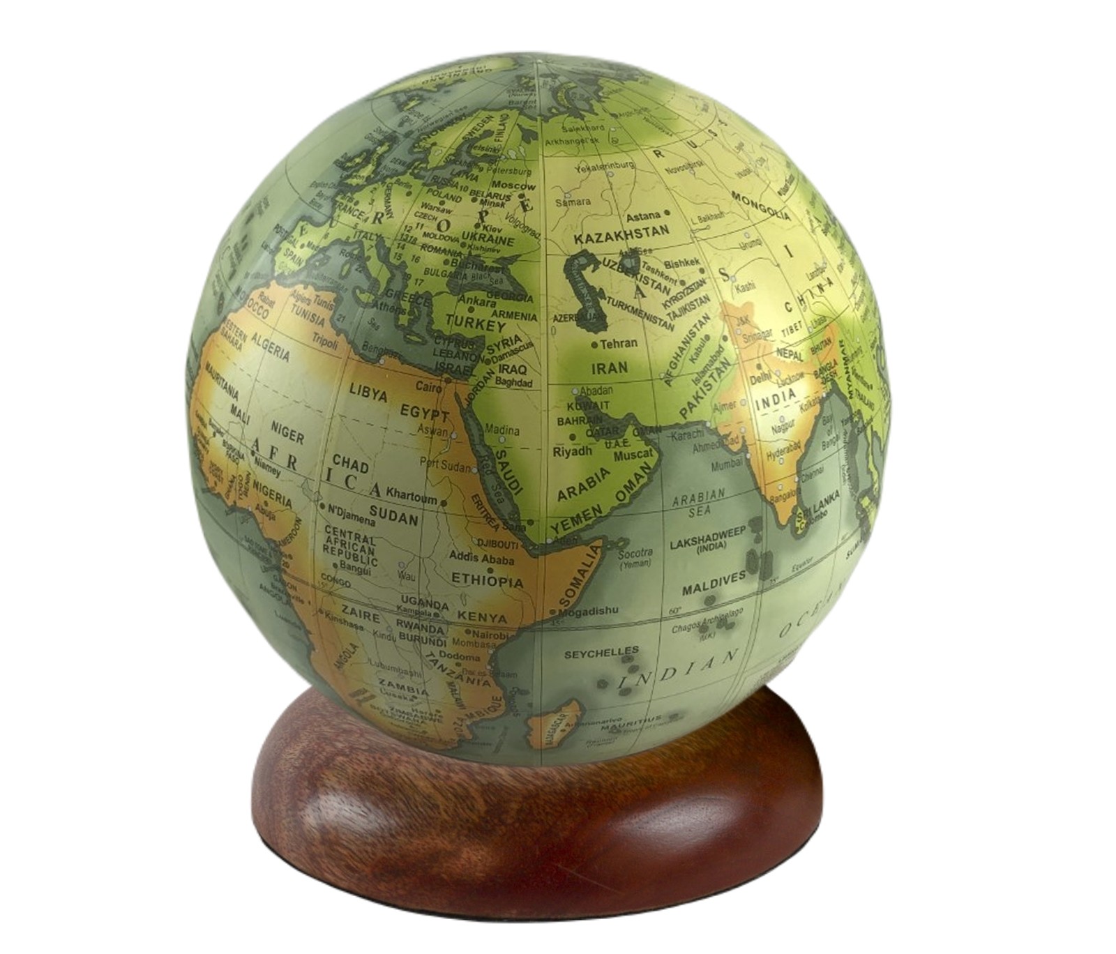 World Globe On Wooden Base Dia 20cm