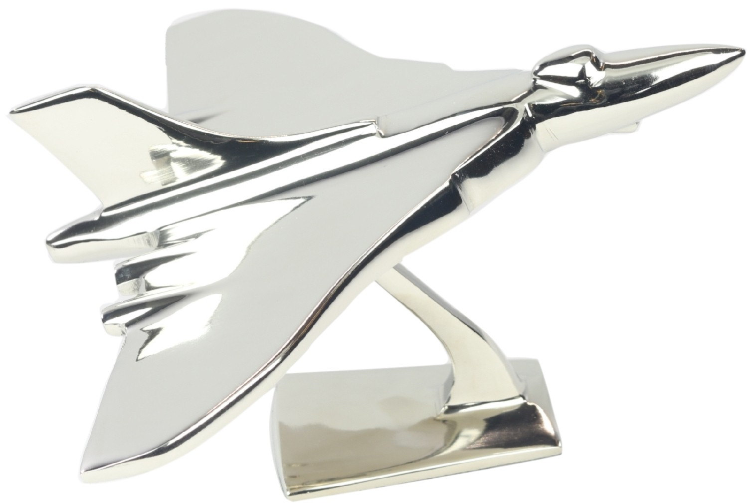 Small Vulcan Plane On Metal Stand Nickel Plated Aluminium - 21cm