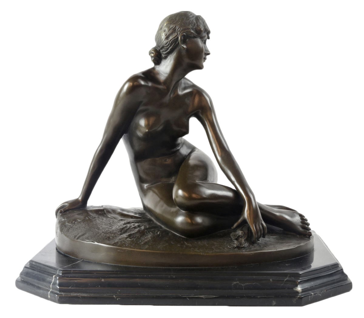 Nude Lady Foundry Cast Bronze Sculpture On Marble Base 35cm