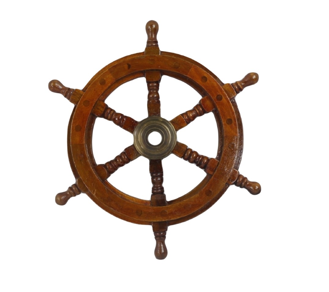 Nautical Ship Wheel - Wood/Brass Antique 30.5cm
