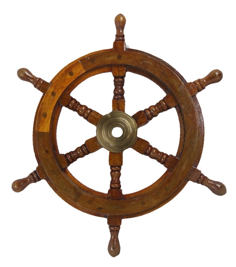 Nautical Ship Wheel - Wood/Brass Antique 46cm