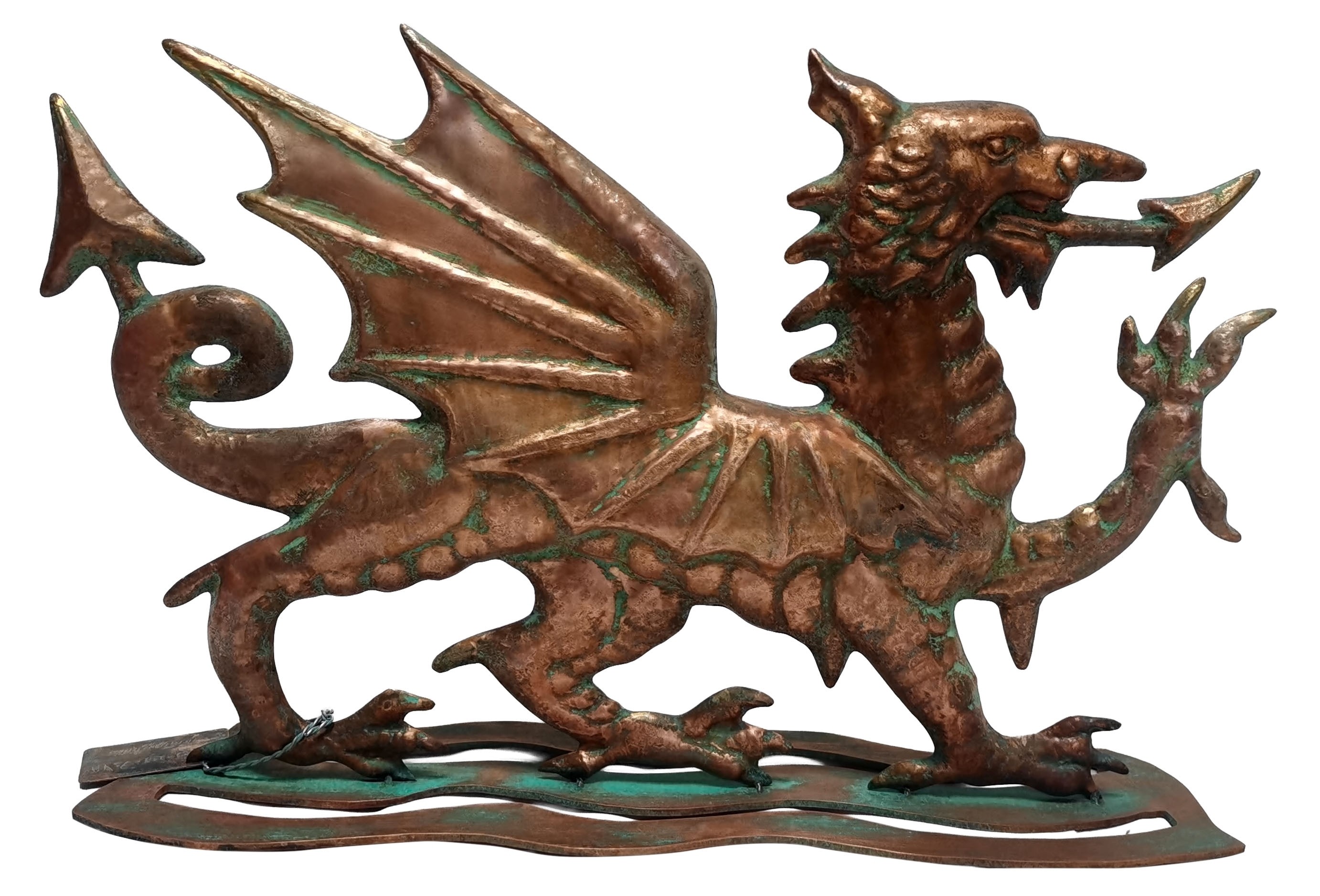 48cm Aged Copper/Verdigris Finish 1D Dragon Statue On Heavy Metal Base