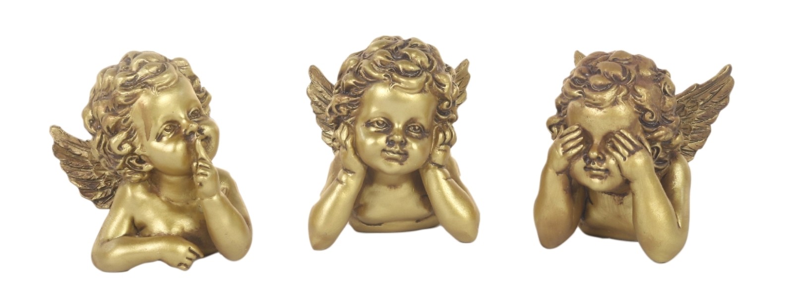 Set of 3 No Evil Gold Angels - Hear, See And Speak No Evil -  8.5cm