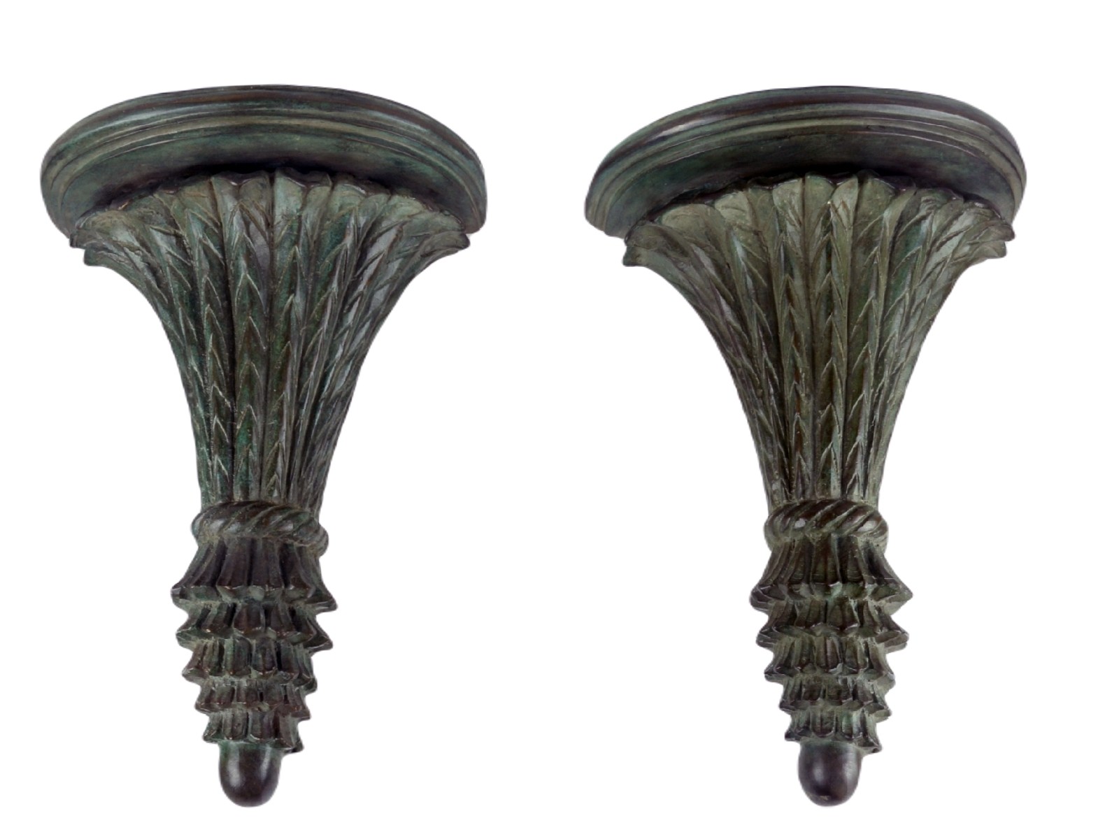 Pair Of Hot Cast Bronze Wall Sconces In Verdigris Finish 36cm