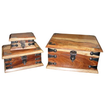 Sheesham Wood Boxes (Rectangular) Natural Finish - Set/3