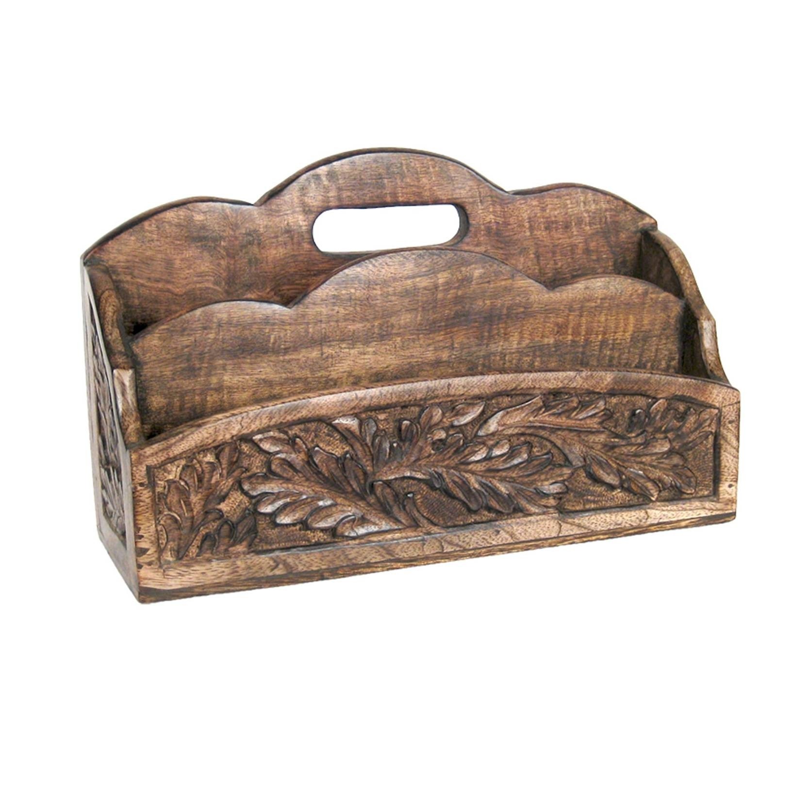 Mango Wood Leaf Design Letter Rack