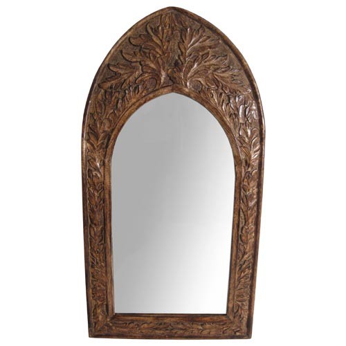 Mango Wood Arched Gothic Mirror Leaf Design (Small)