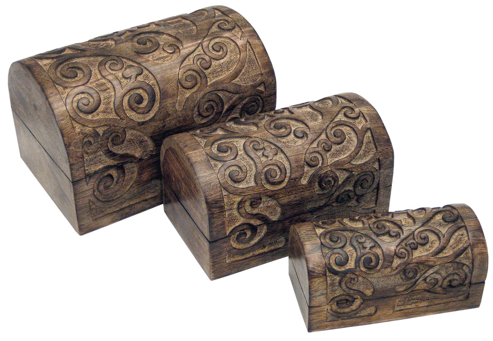 Mango Wood Tree Of Life Domed Trinket Jewellery Boxes - Set/3