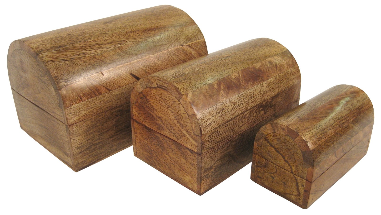 Mango Wood Domed Jewellery/Trinket Boxes - Set/3