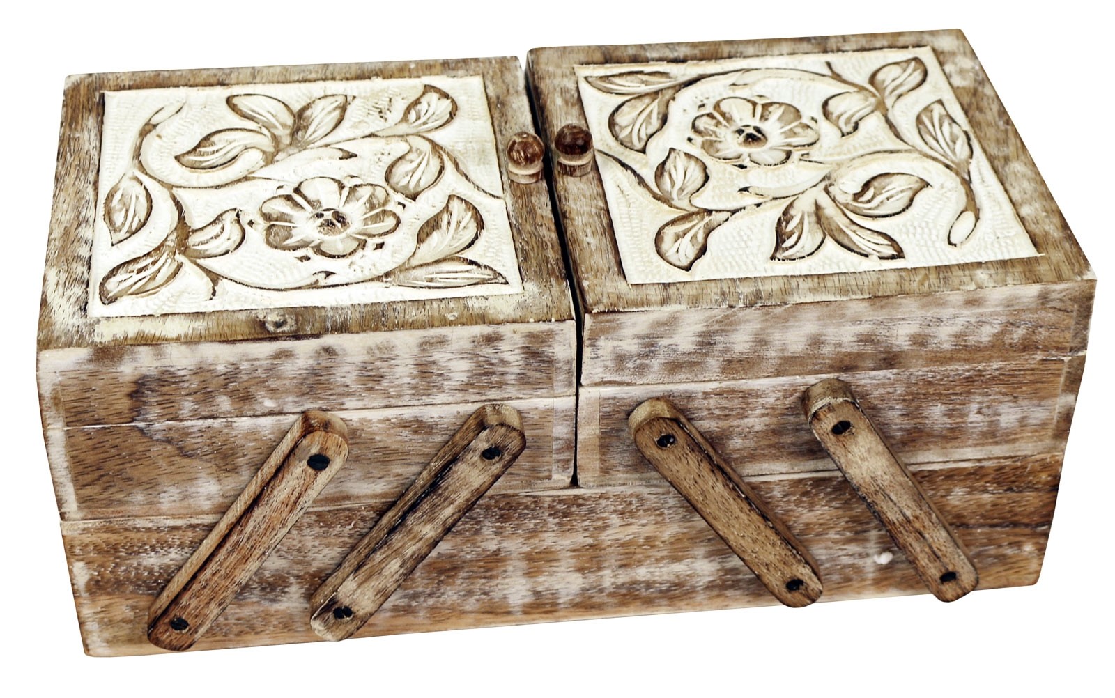 Mango Wood Flexible Sewing Box - Burnt White Finish