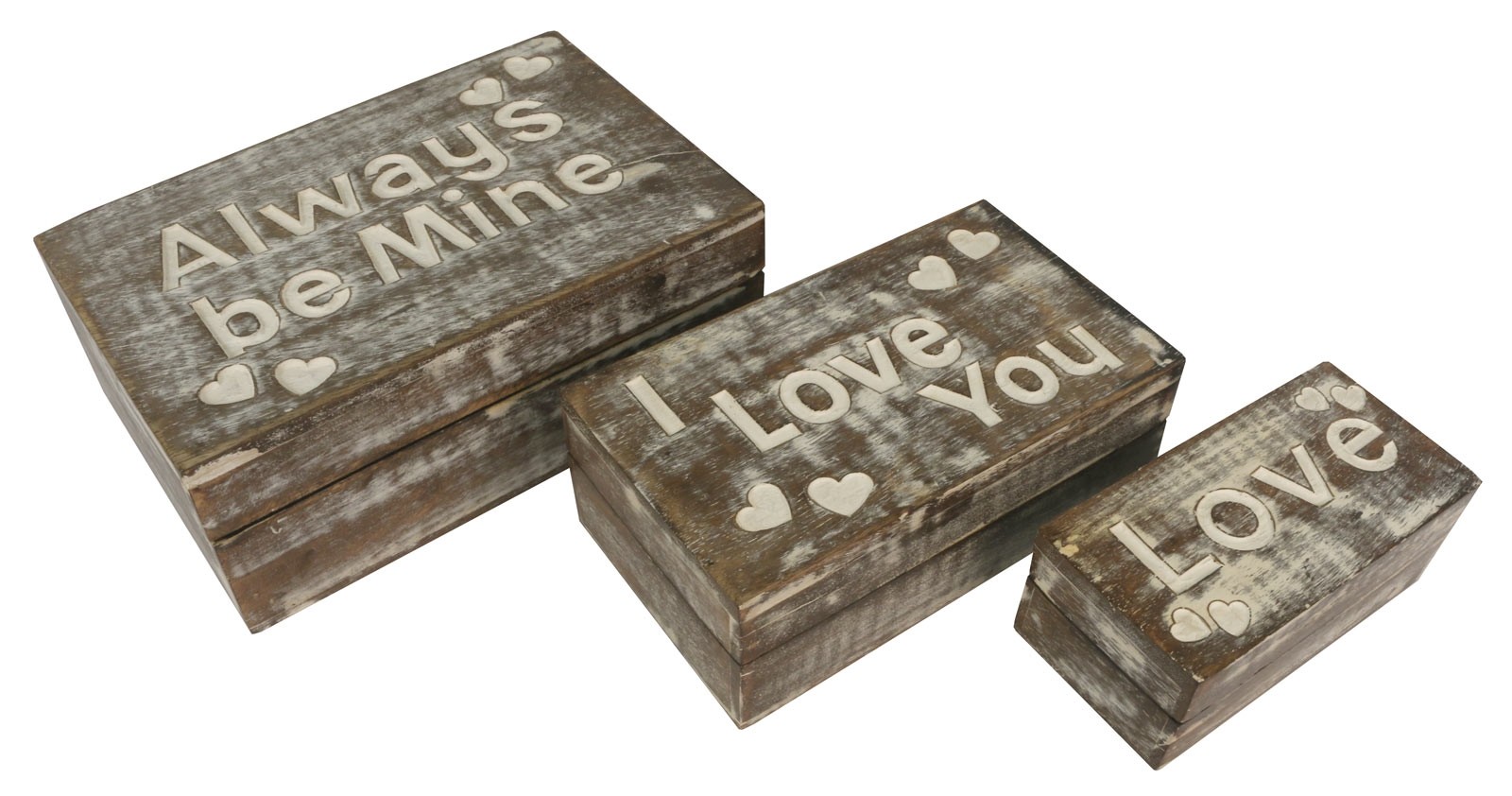 Mango Wood Always Be Mine Design Trinket Jewellery Boxes - Set/3