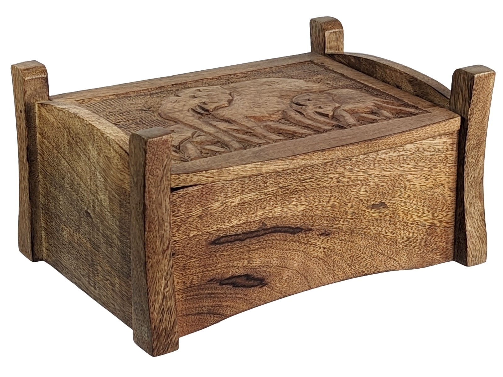 Mango Wood Elephant Design Jewellery Trinket Box