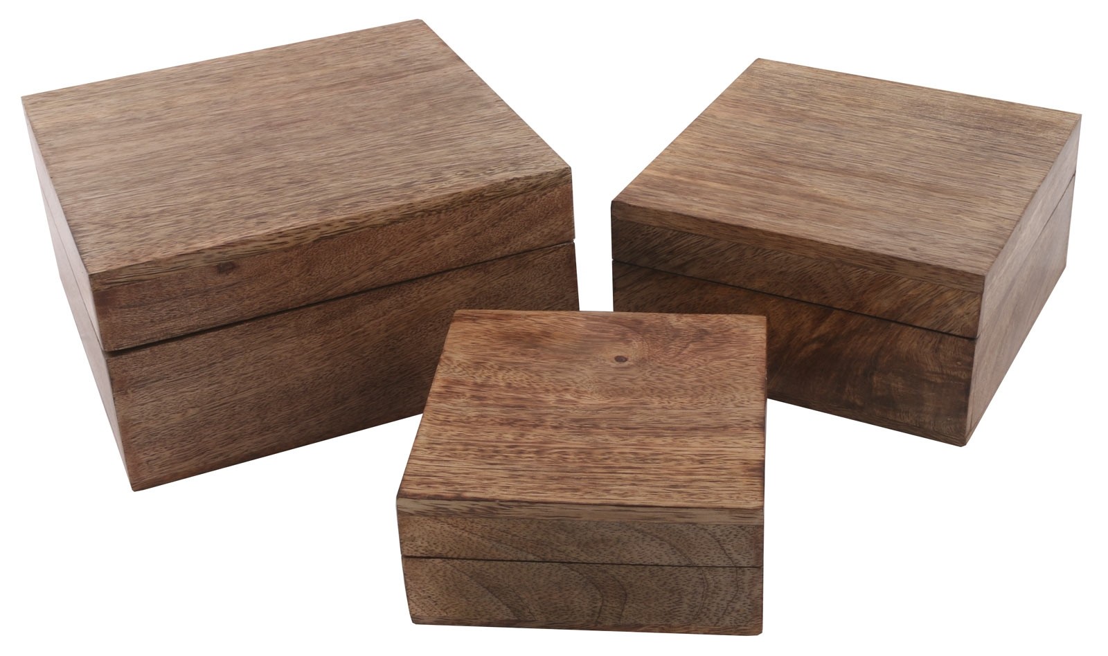 Mango Wood Square Trinket Jewellery Boxes - Set/3