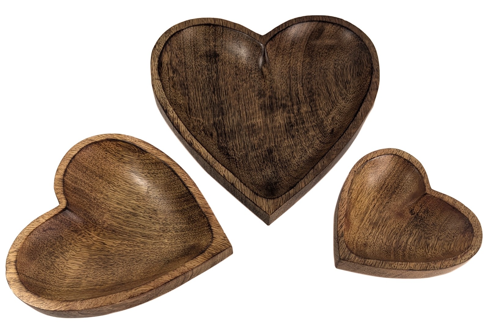 Mango Wood Heart Shaped Bowls - Set/3