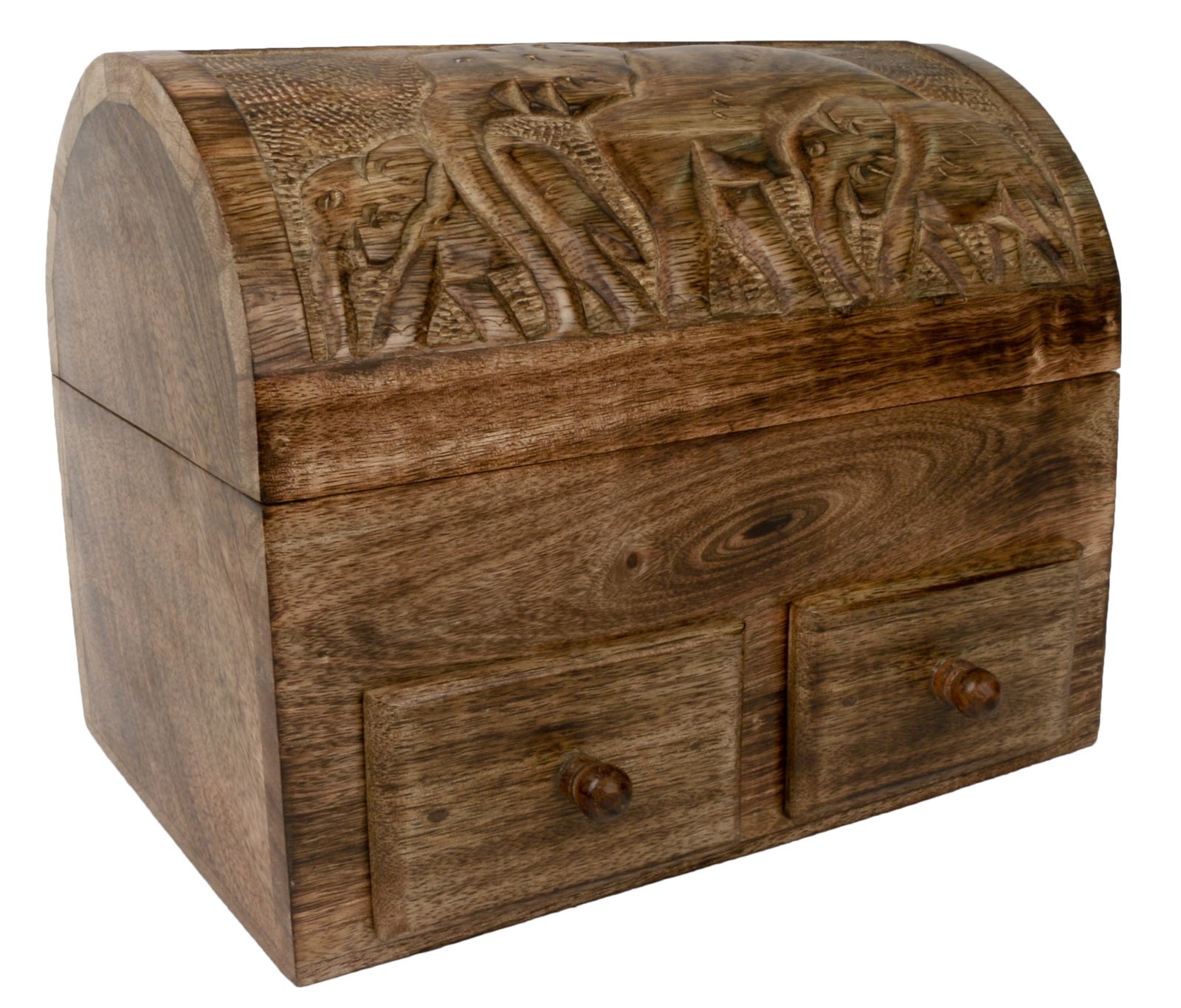 Mango Wood Elephant Dome Top Box With 2 Drawers