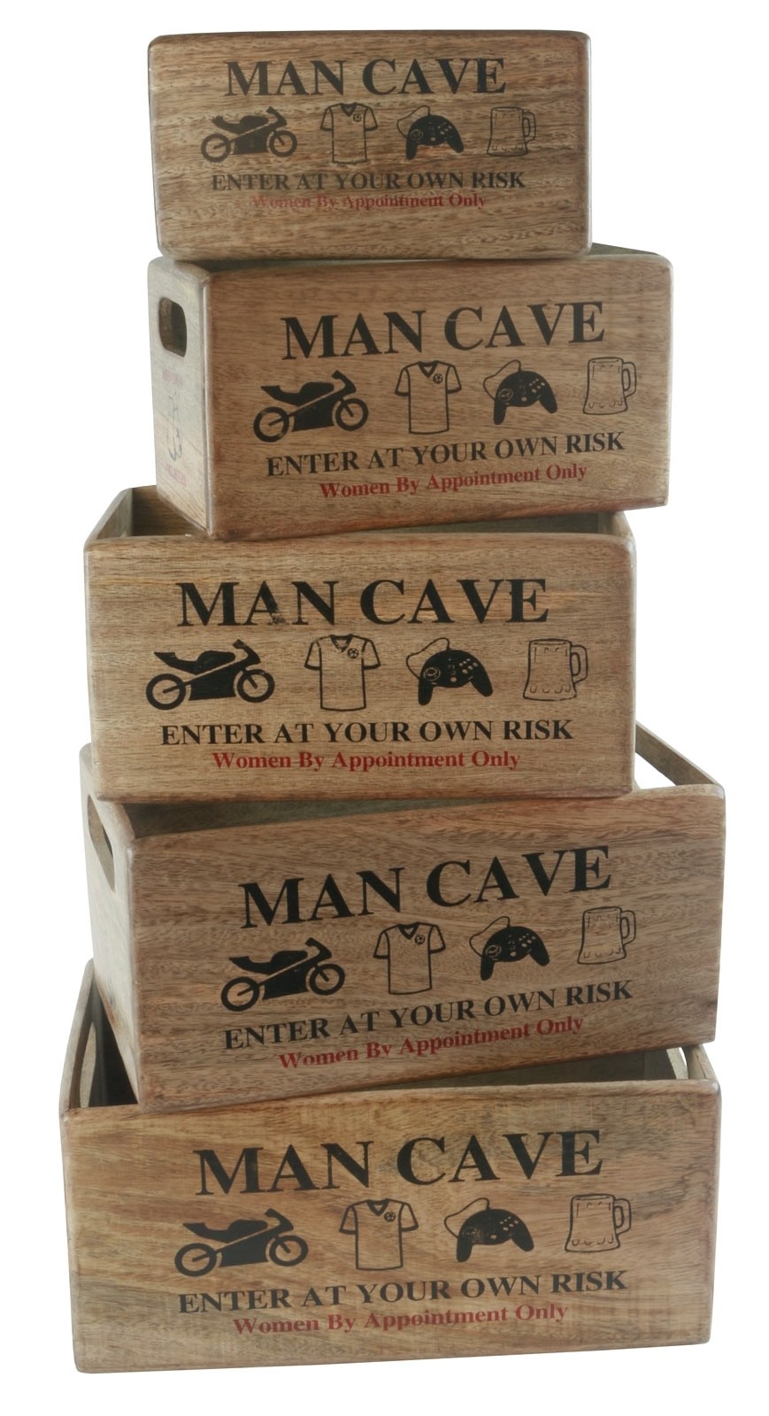 Mango Wood Set of 5 Man Cave Crates 34cm