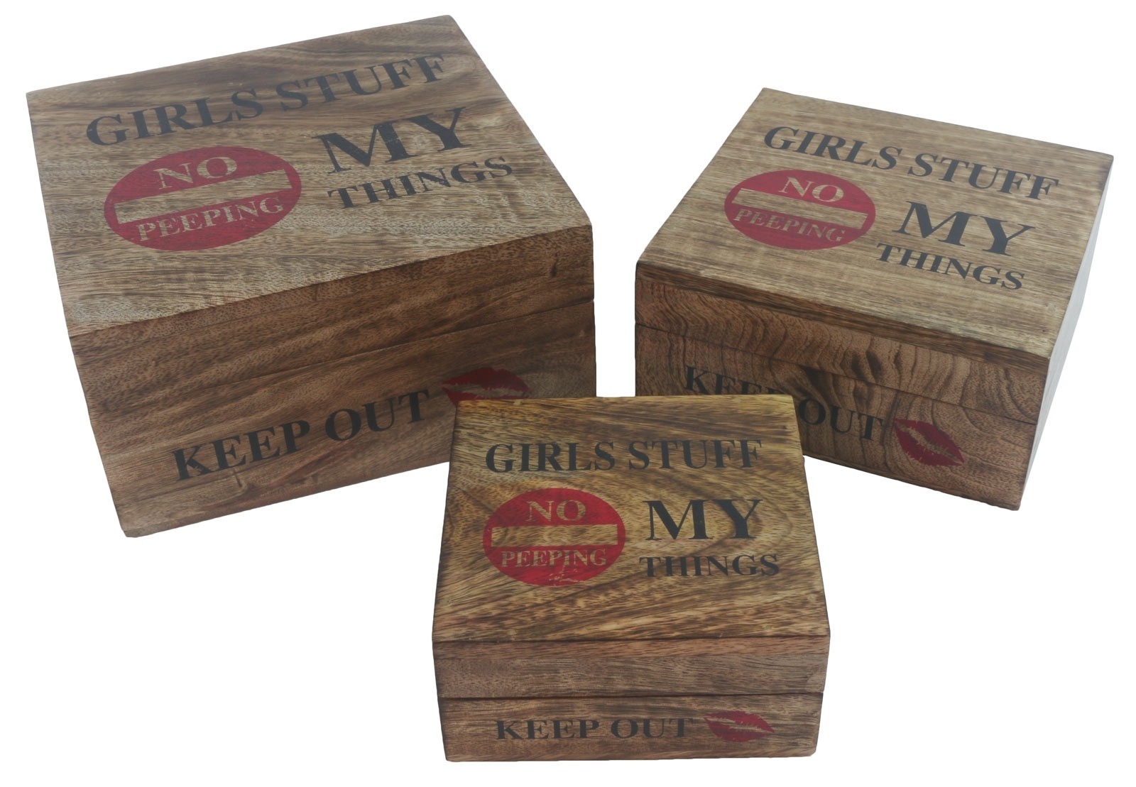 Mango Wood Set of 3 Girl Stuff Boxes 20.5cm
