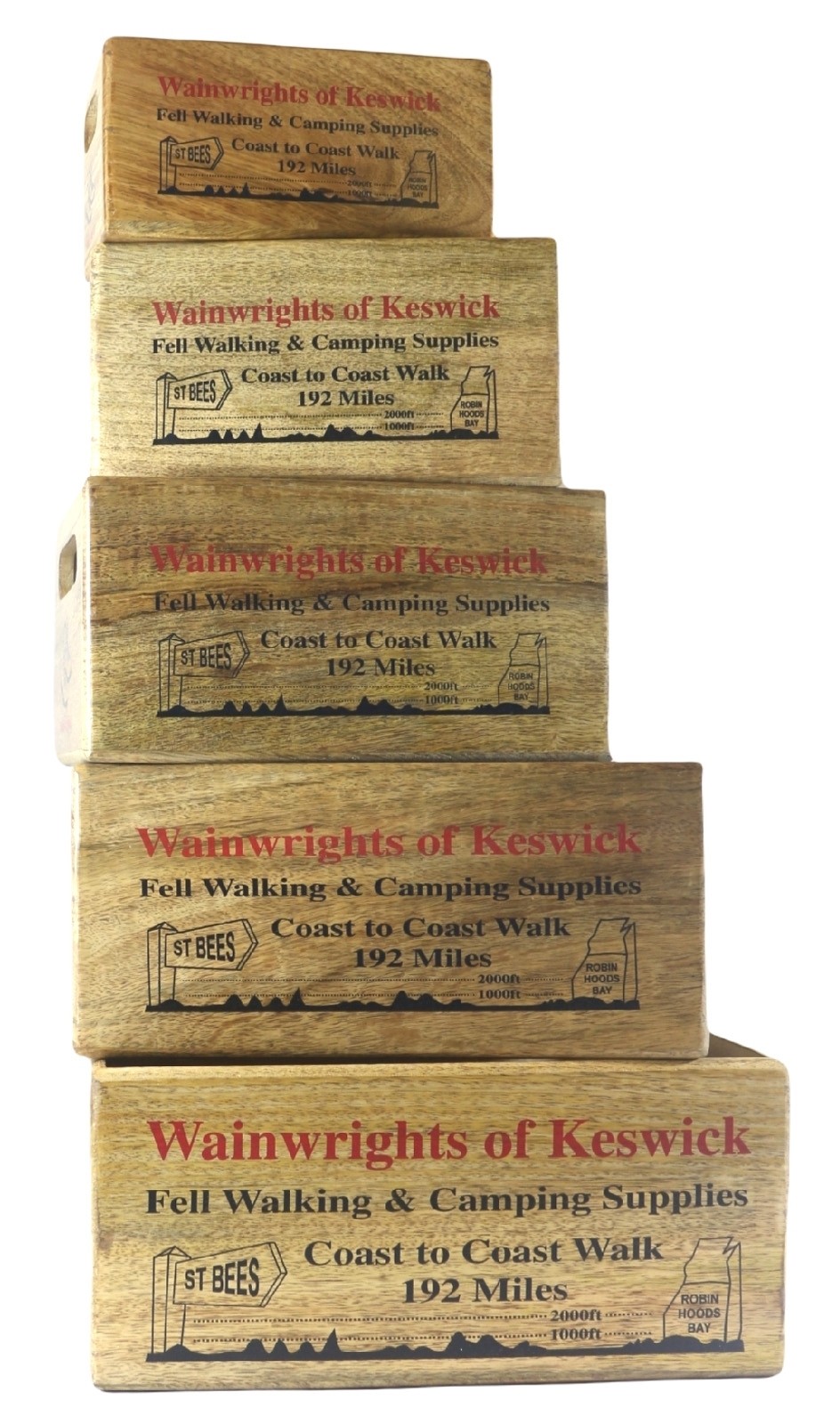 Mango Wood Set of 5 Wainwrights of Keswick Crates 34cm