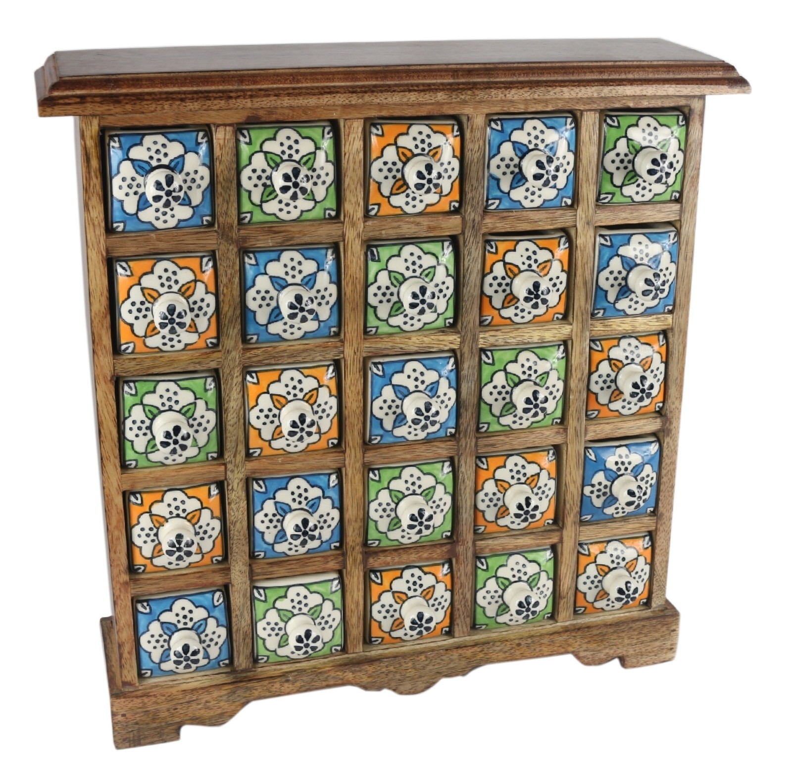 Mango Wood Ceramic 25 Drawer Almirah 41.9cm