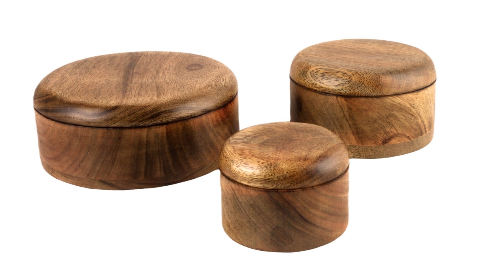 Mango Wood Set of 3 Pots - Design 2 - Burnt - 20.3cm