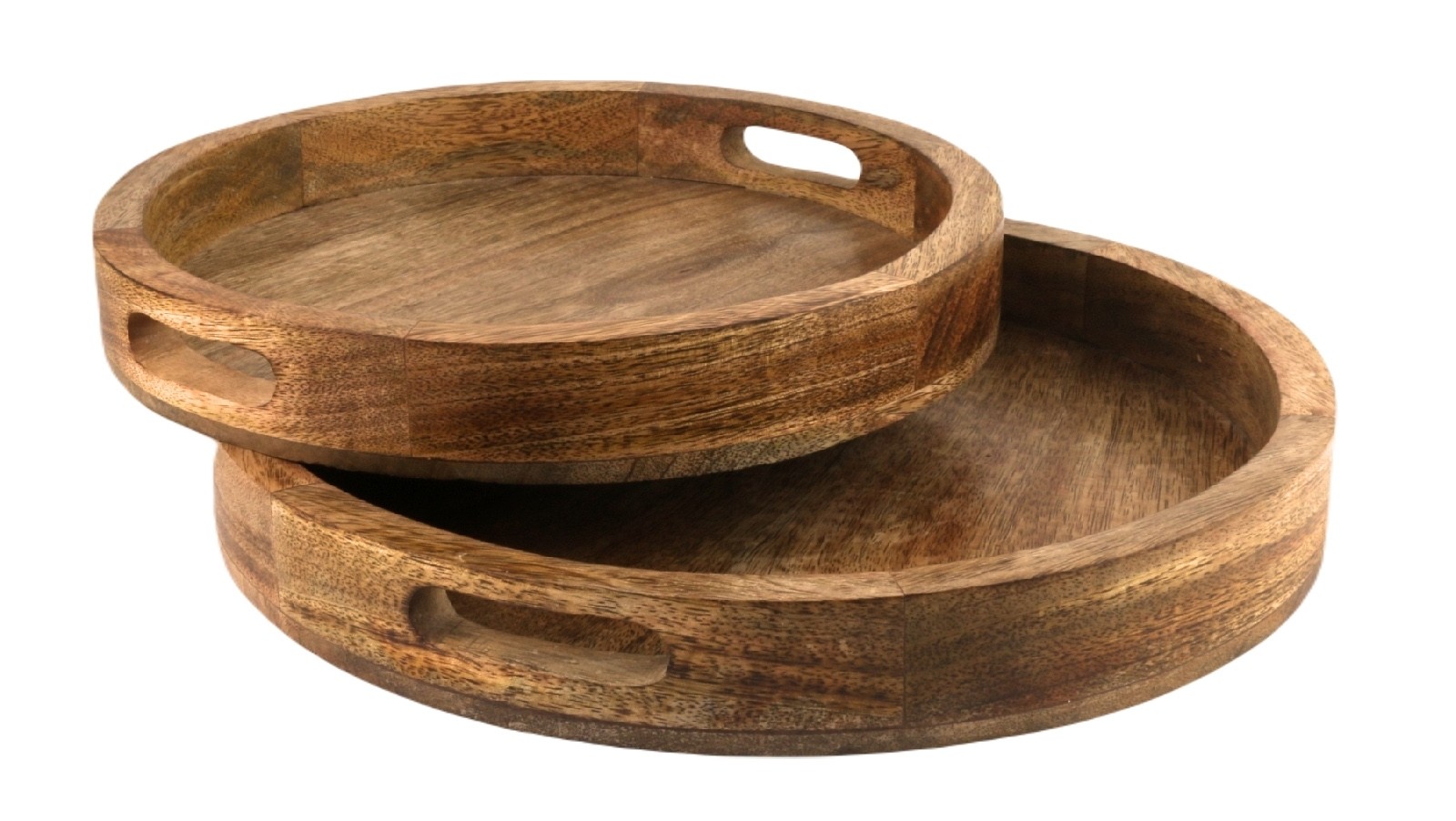 Mango Wood Plain Circular Trays - 35.8cm - Set of 2