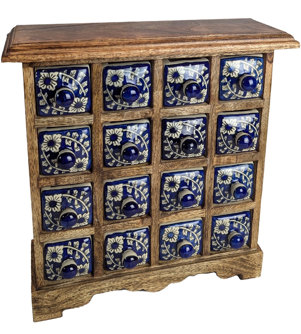 Ceramic 16 Drawer Almirah Mango Wood - Dark Blue - 33.5cm