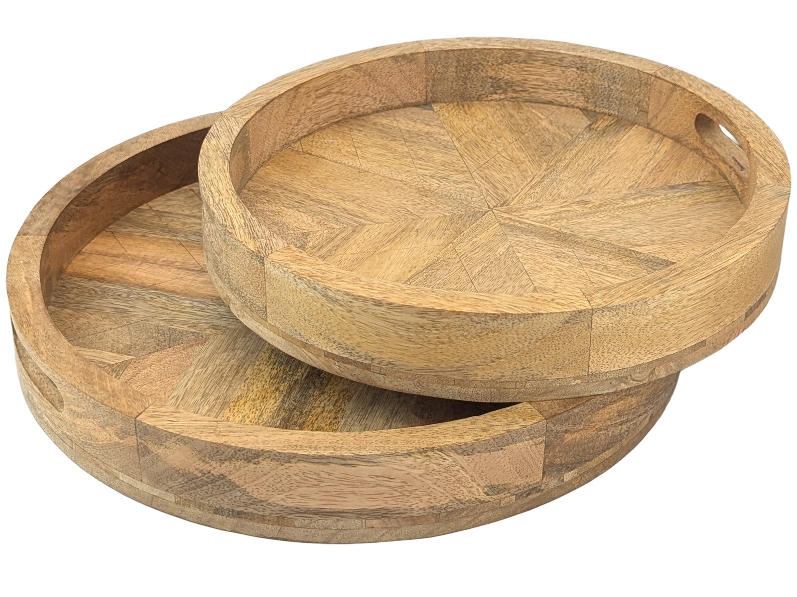 Set of 2 Round Mango Herringbone Circular Trays - 35.8cm