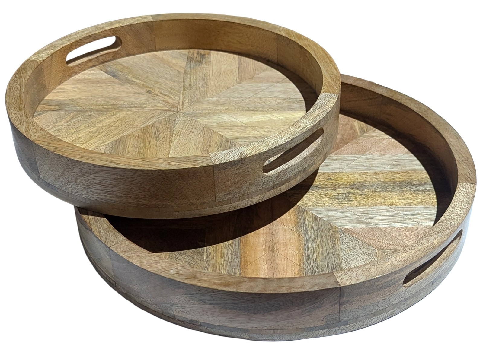 Set of 2 Round Mango Herringbone Circular Trays - 35.8cm