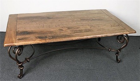 Distressed Solid Oak Coffee Table Wrought Iron Base Distressed Solid Oak Coffee Table Wrought Iron Base