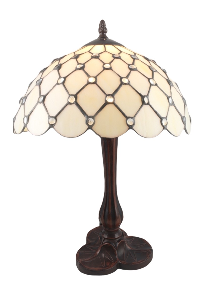 Cream Jewelled Tiffany Table Lamp + Free Bulb (Medium)