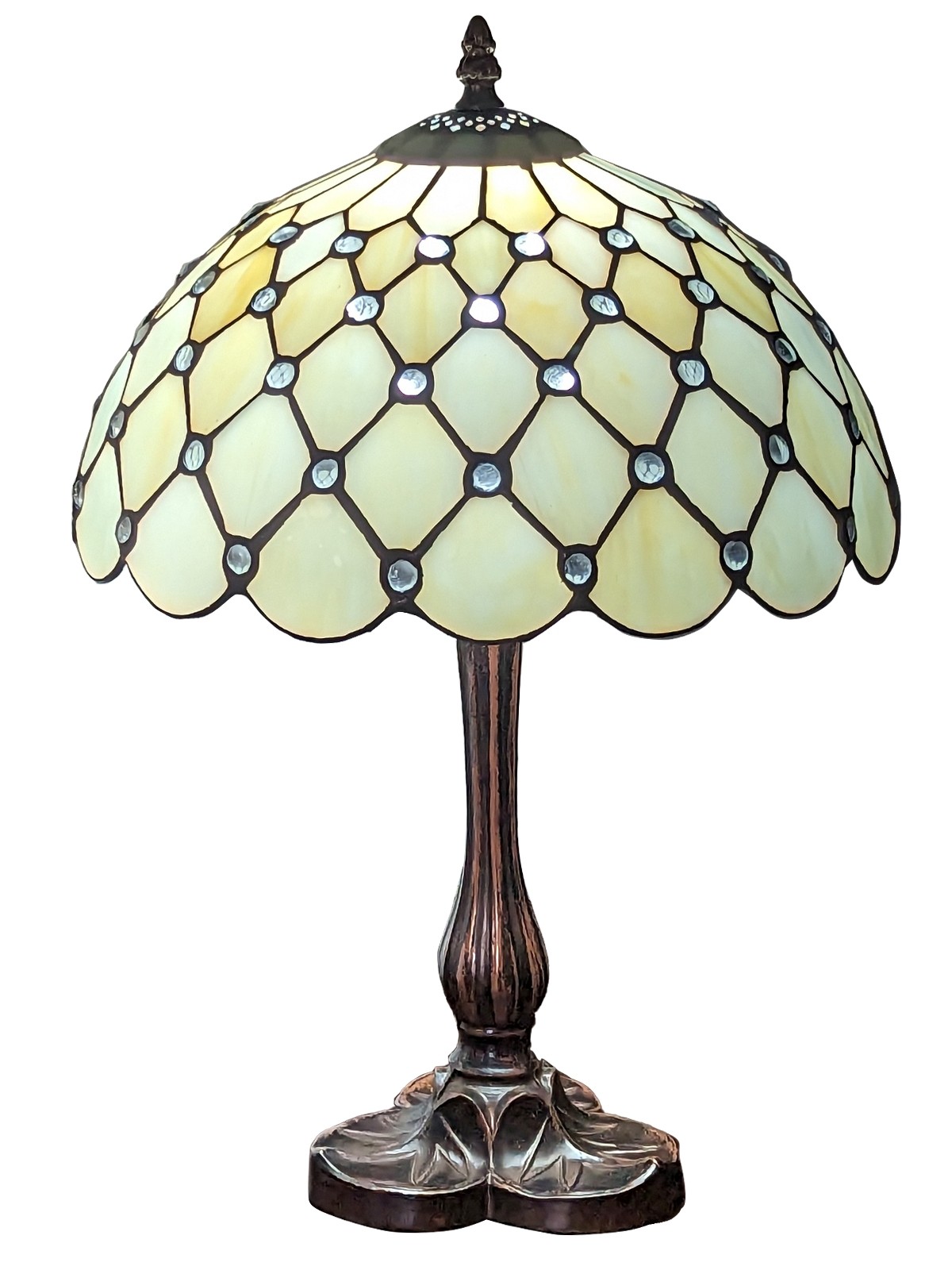 Cream Jewelled Tiffany Table Lamp 43cm (Medium) + Free Incandescent Bulb