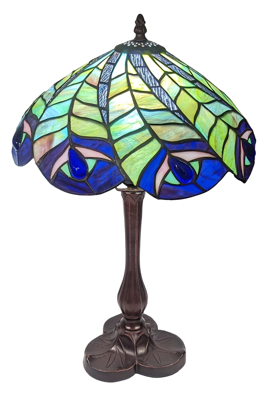 Peacock Tiffany Table Lamp - 43cm + Free Incandescent Bulb 