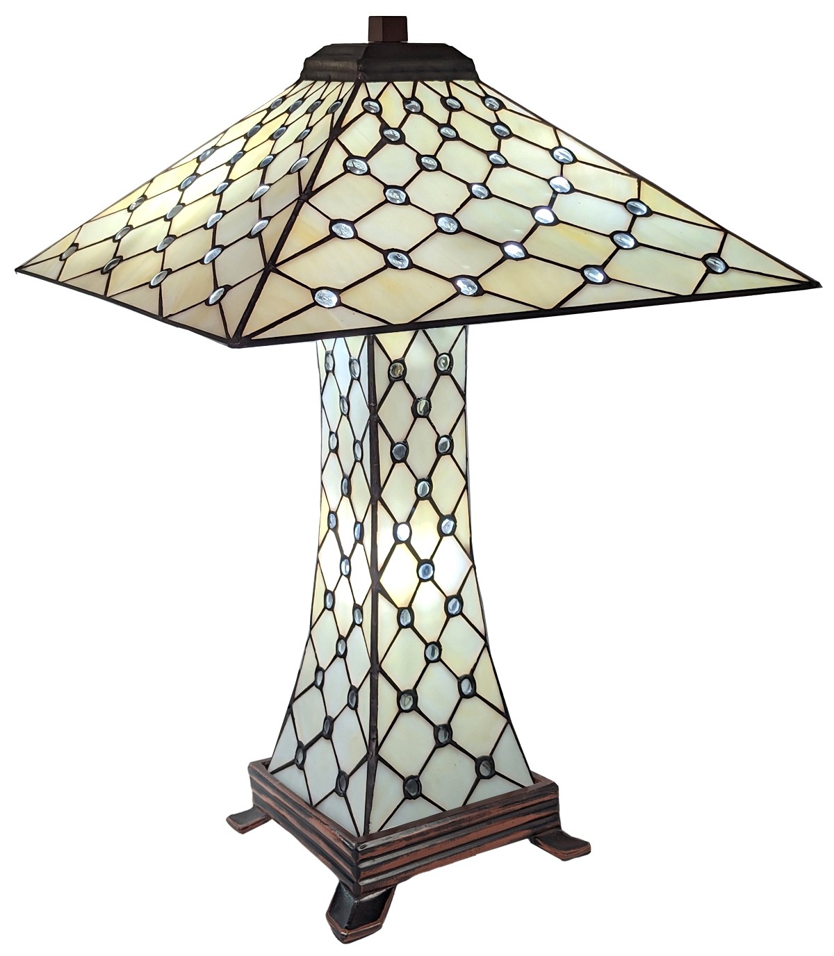 Cream Jewelled Pyramid Tiffany Lamp 59cm + Free Bulb