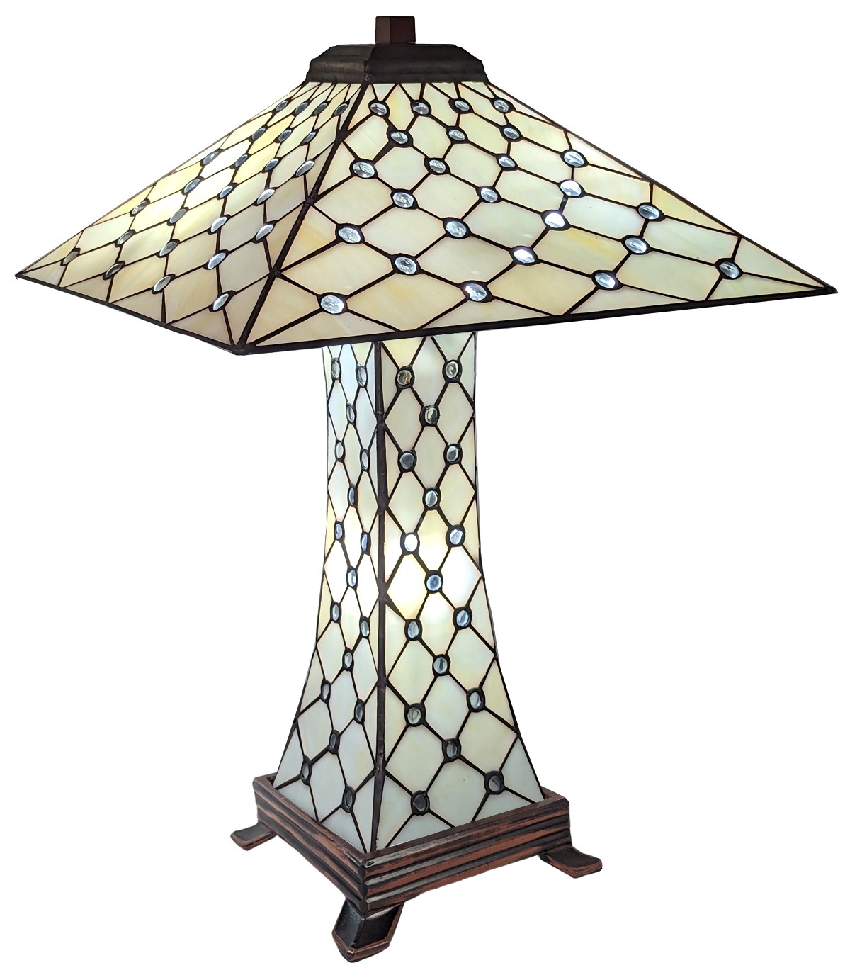 Cream Jewelled Pyramid Tiffany Lamp 59cm + Free Incandescent Bulb