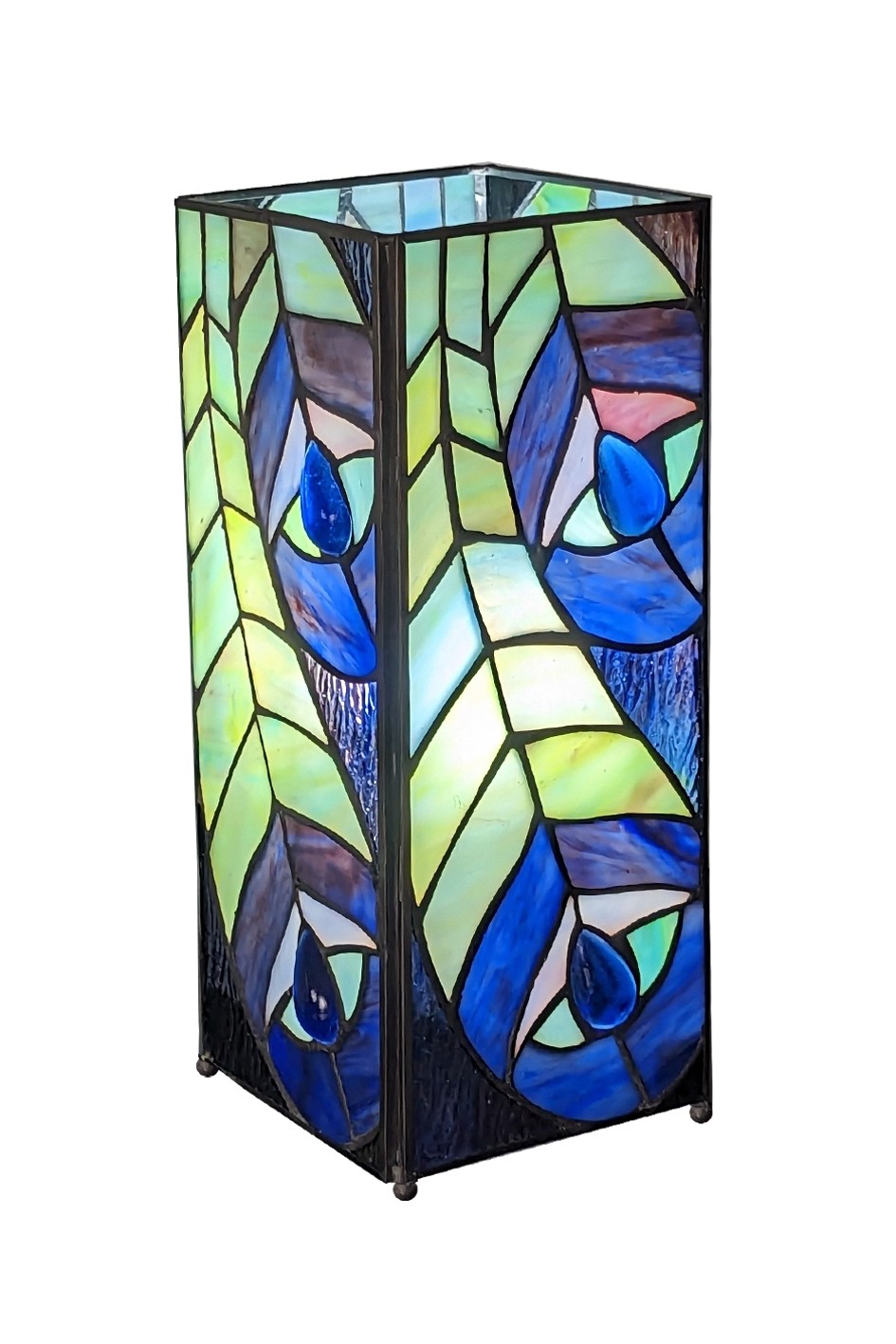 Peacock Square Tiffany Table Lamp 27cm + Free Bulb