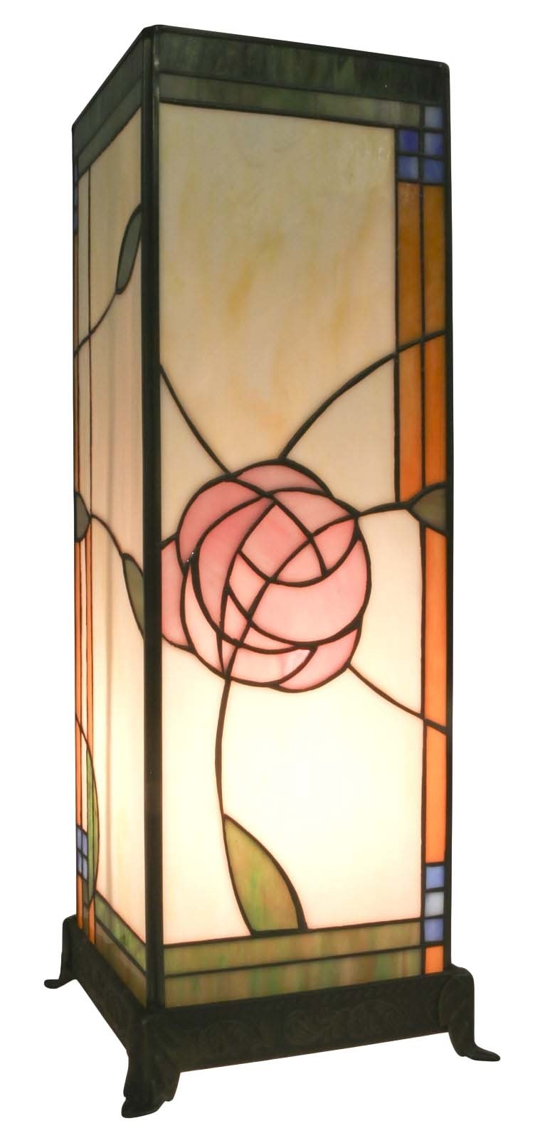 Tiffany Style Table Lamp Mackintosh Rose Design Square Free Bulb 46.5cm