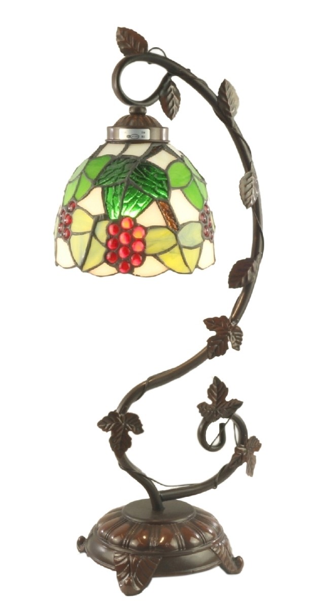 Grape Tiffany Lamp On Vine Leaf Base 54cm With 15cm Shade Dia - Free Bulbs