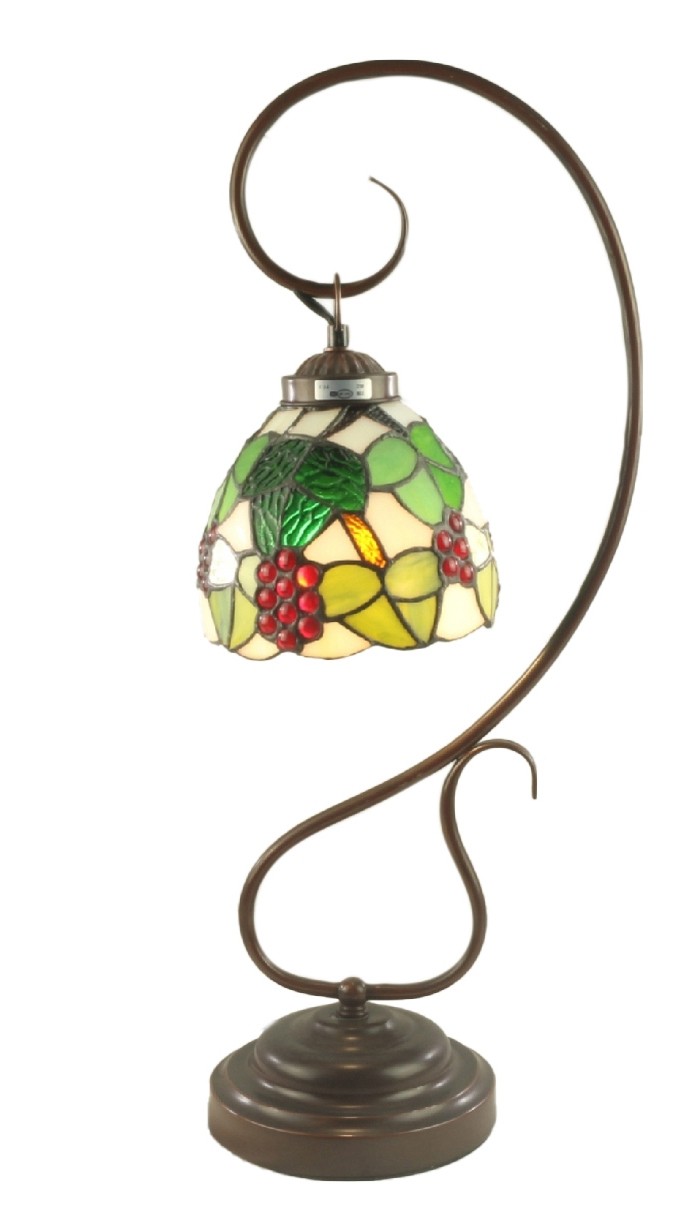 Grape Tiffany Lamp On Scroll Base 58cm With 15cm Shade Dia - Free Bulbs