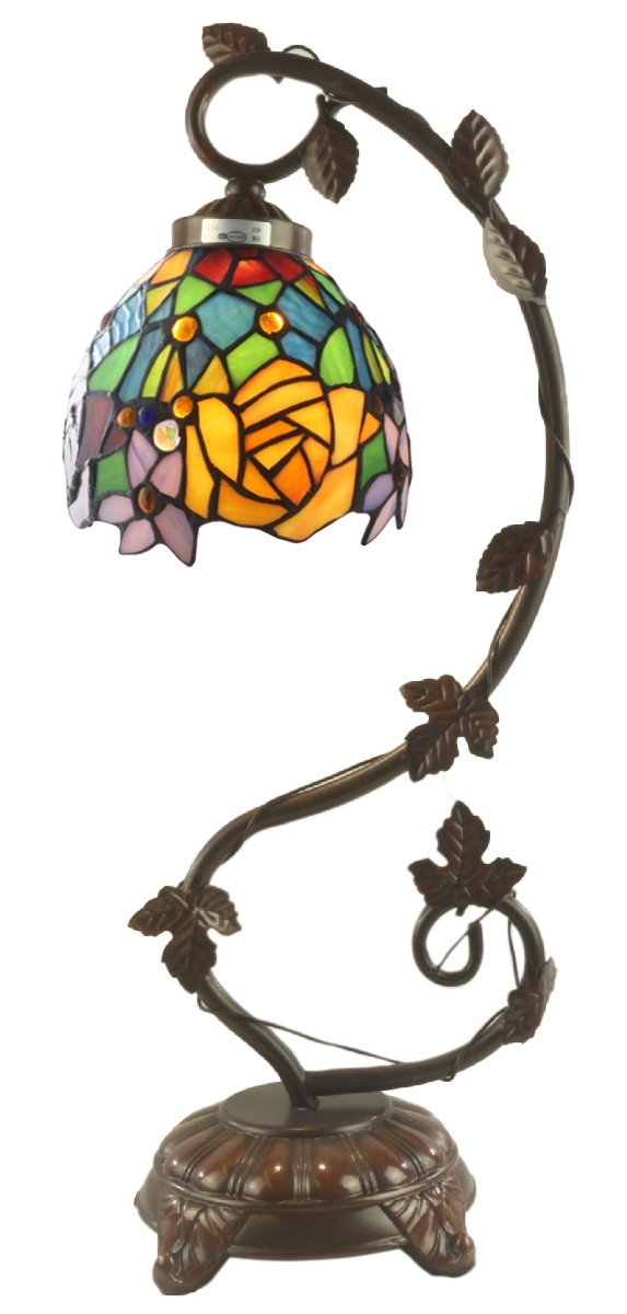 Rose & Snowdrop Tiffany Lamp On Vine Leaf Base 54cm With 15cm Shade Dia - Free Bulbs