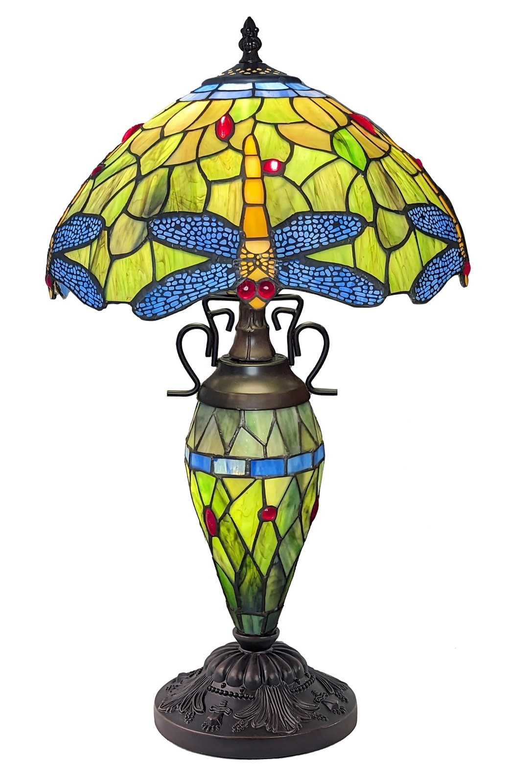 Double Lamp With Resin Base 56cm Medium - Dragonfly Design + Free Bulbs