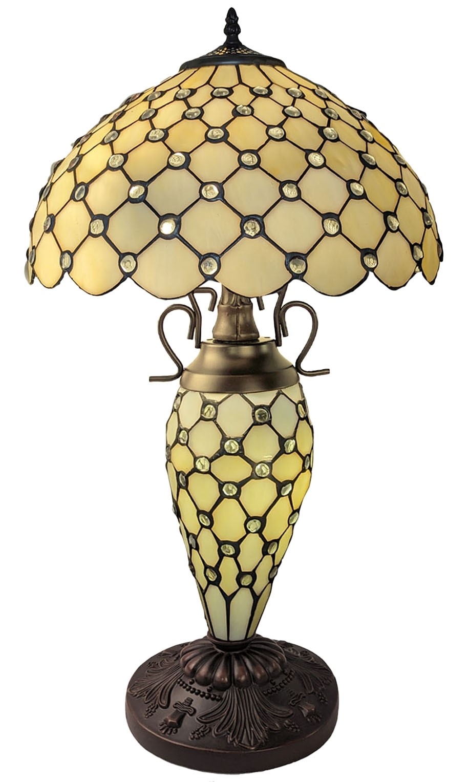 Double Lamp With Resin Base 56cm Medium - Cream Jewelled Design + Free Bulbs