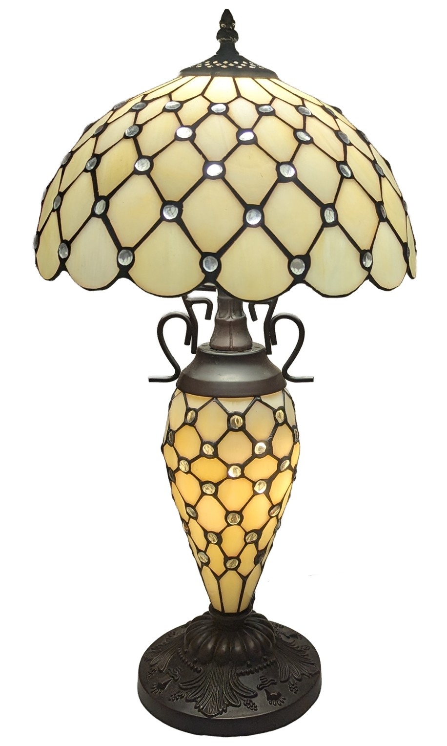 Double Lamp With Resin Base 56cm Medium - Cream Jewelled Design + Free Bulbs