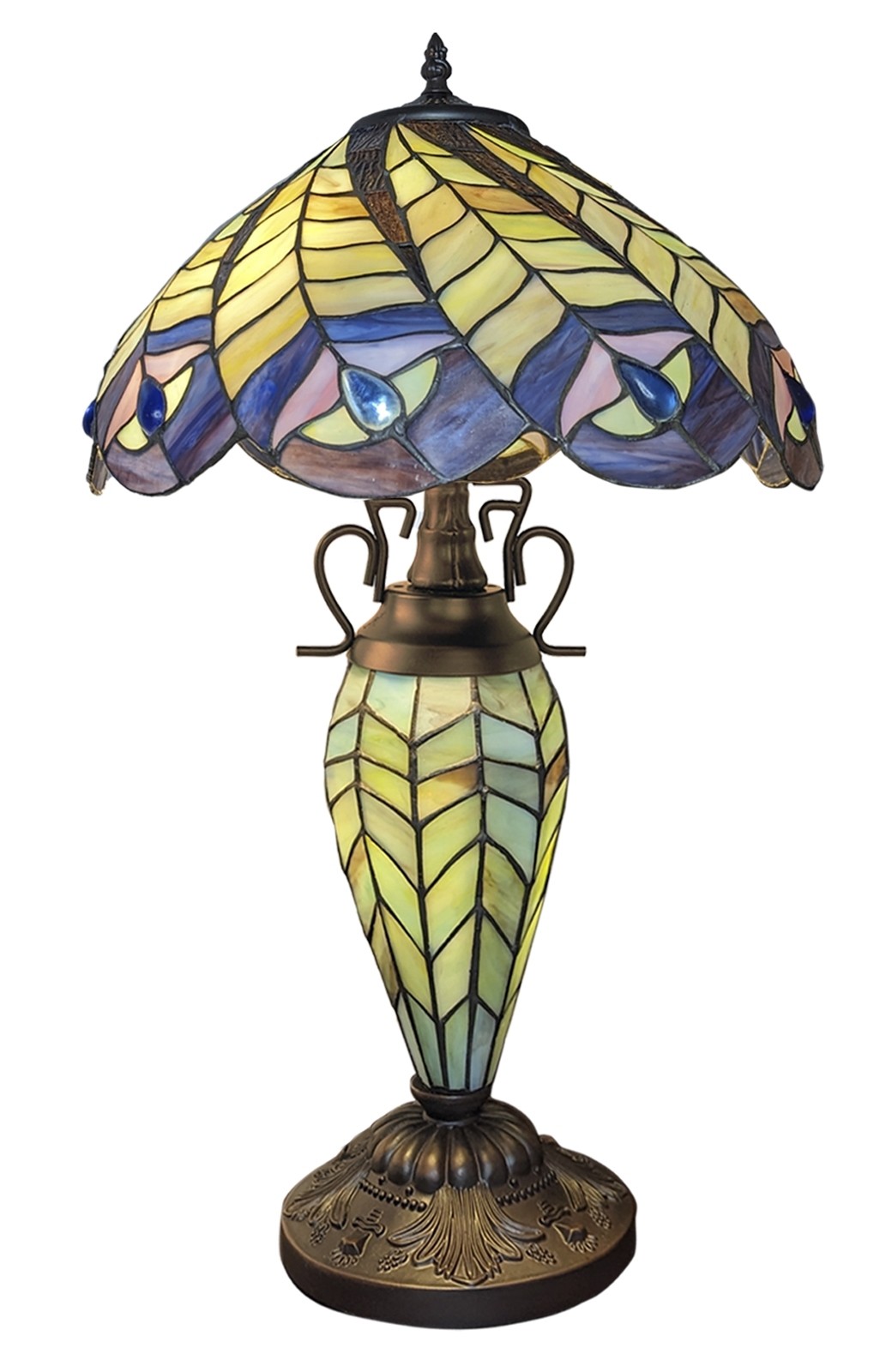 Double Lamp With Resin Base 56cm Medium - Peacock Design + Free Bulbs