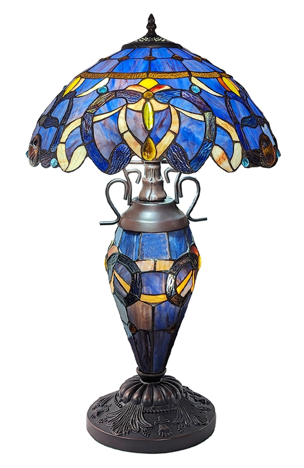 Art Nouveau Double Lamp With Resin Base 56cm Medium New Design + Free Bulbs
